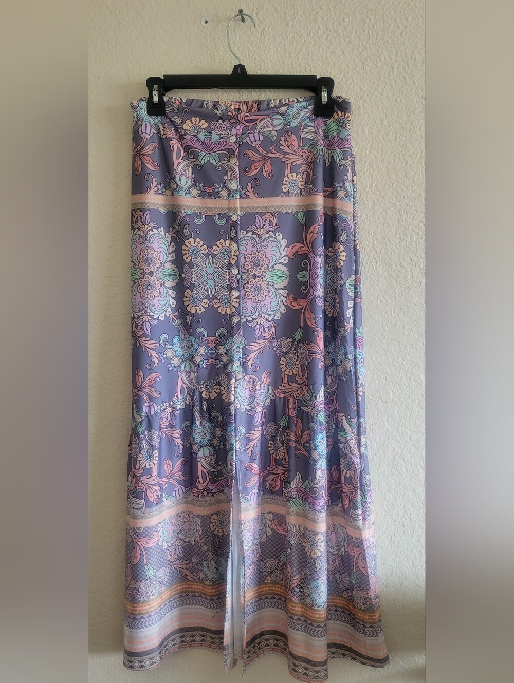 Paisley Print Maxi Skirt in Purple with Pastel Accents